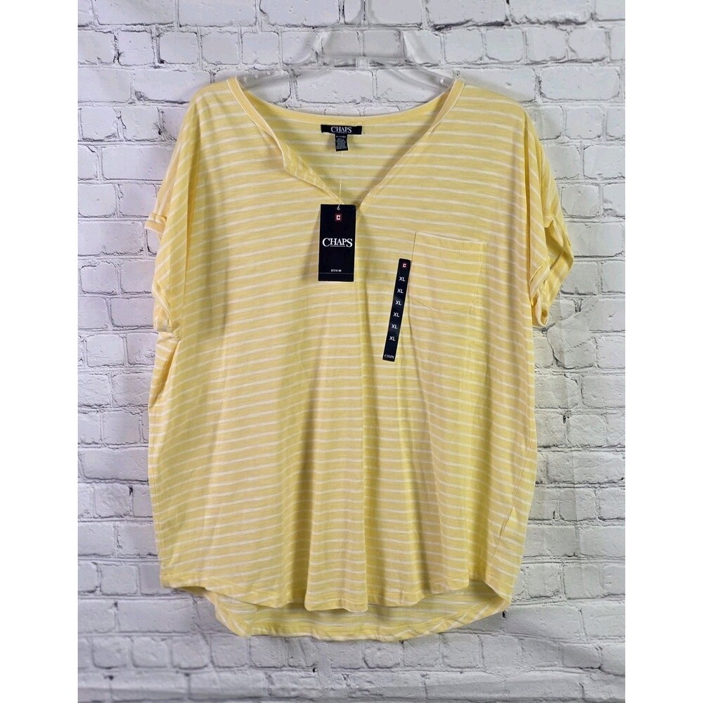 Chaps Women's XL Yellow & White‎ Striped Nautica Short Sleeve Shirt